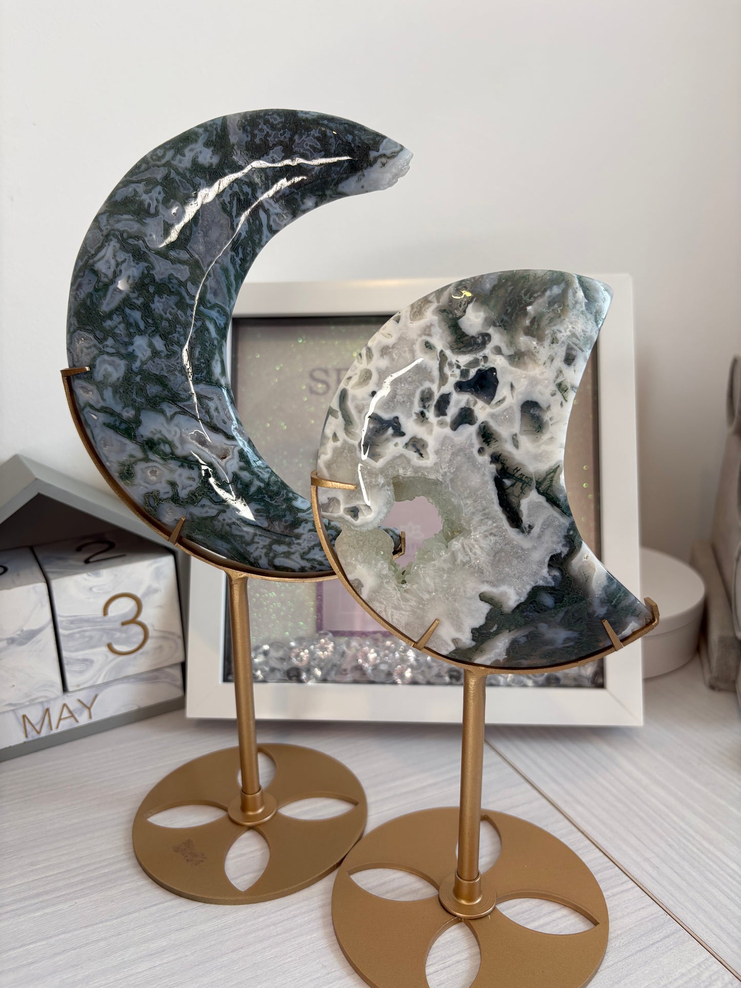 Genuine Moss Agate Moon Carvings/ Moss Agate Crystal/ Moss Agate/ Healing Crystals/ Crystals UK
