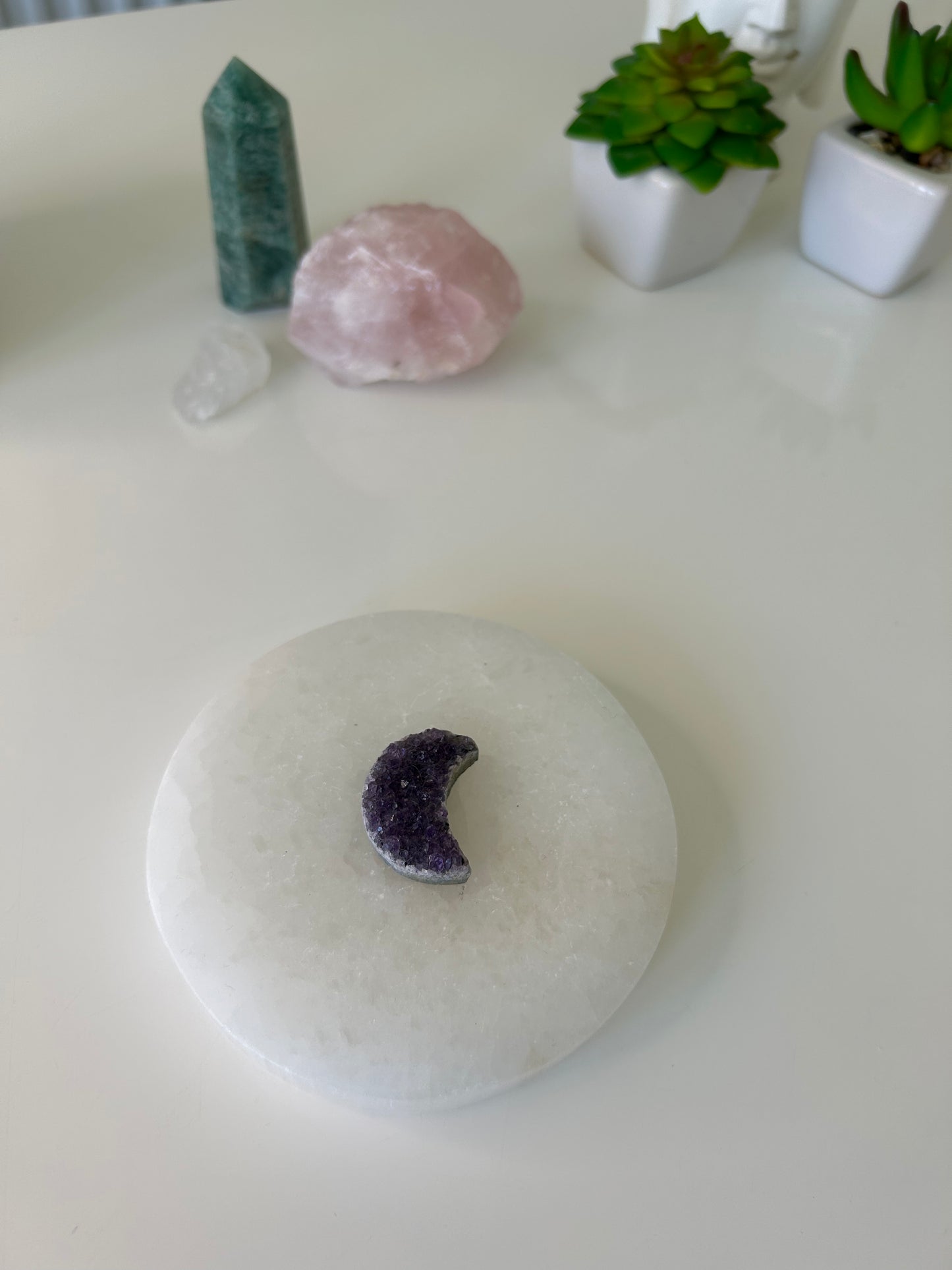 Amethyst Druze Moon Carving