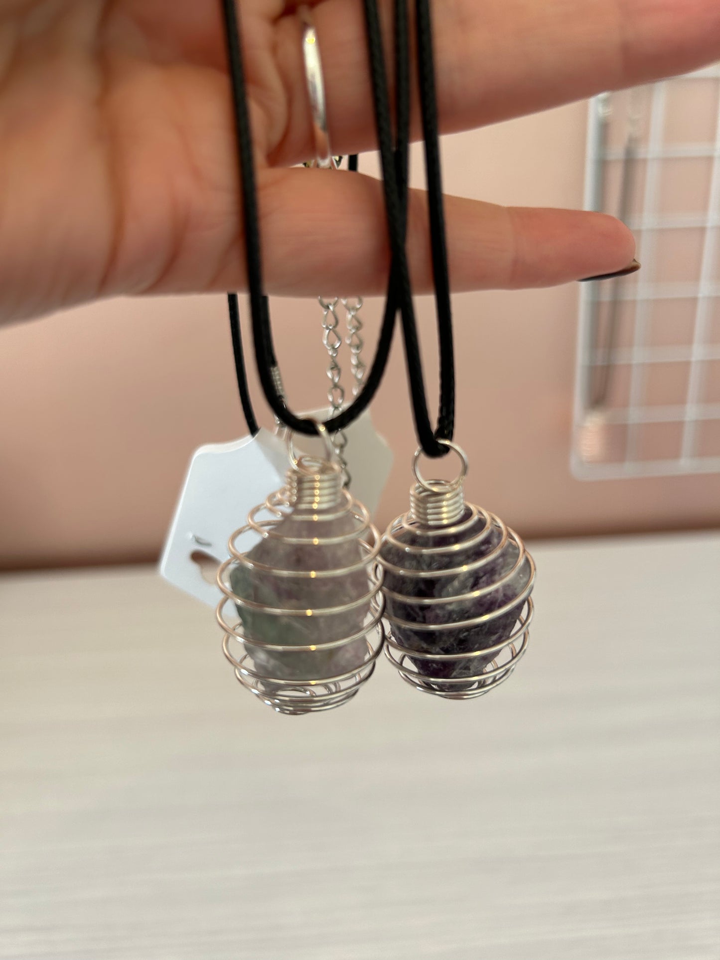 Caged Howlite/Rose Quartz/Fluorite Crystal Necklaces/Crystal Pendants/Crystal Necklaces/ Gemstone Necklaces/ Pendant Necklace/Necklaces