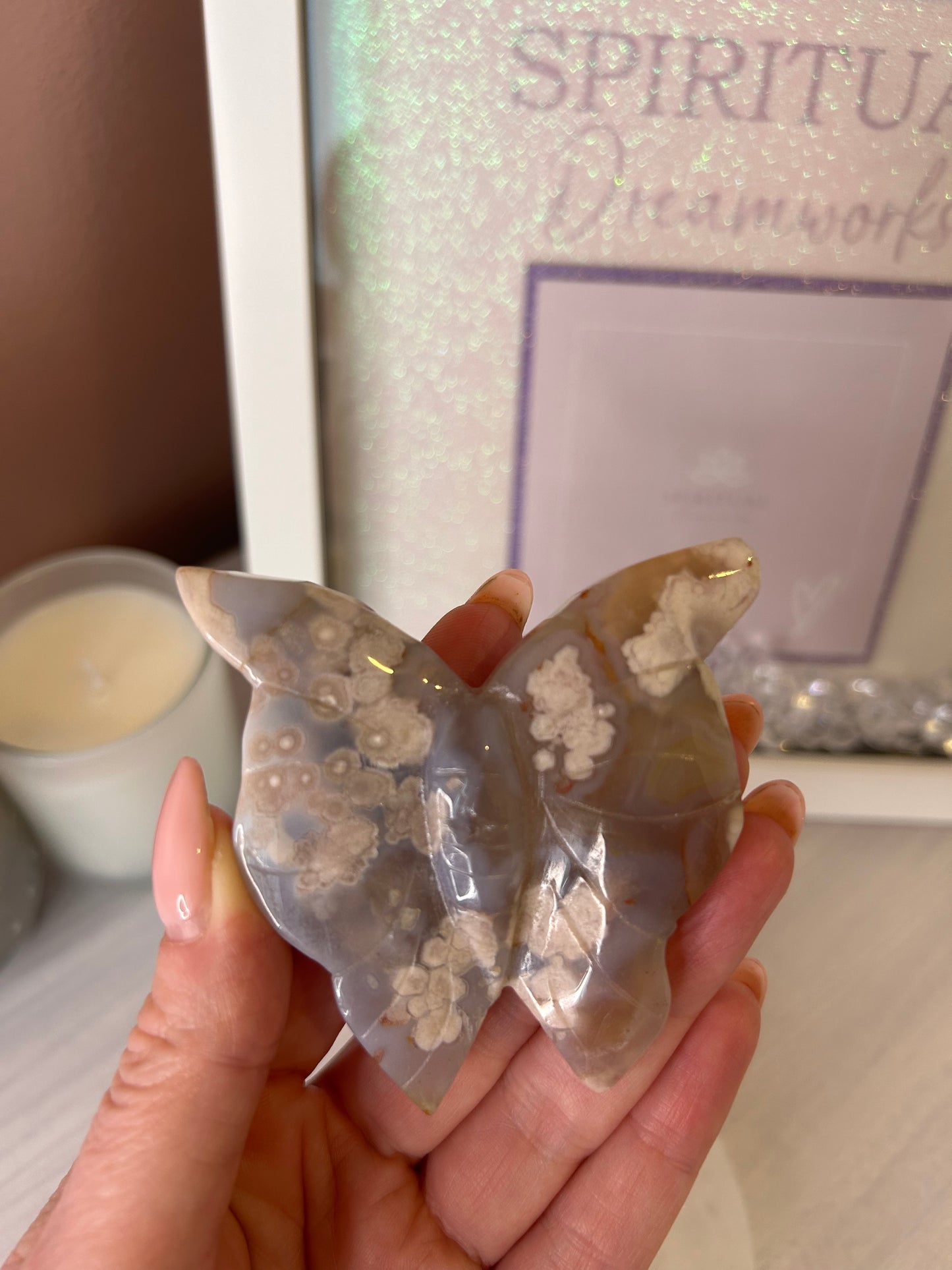 Flower Agate Butterfly carving