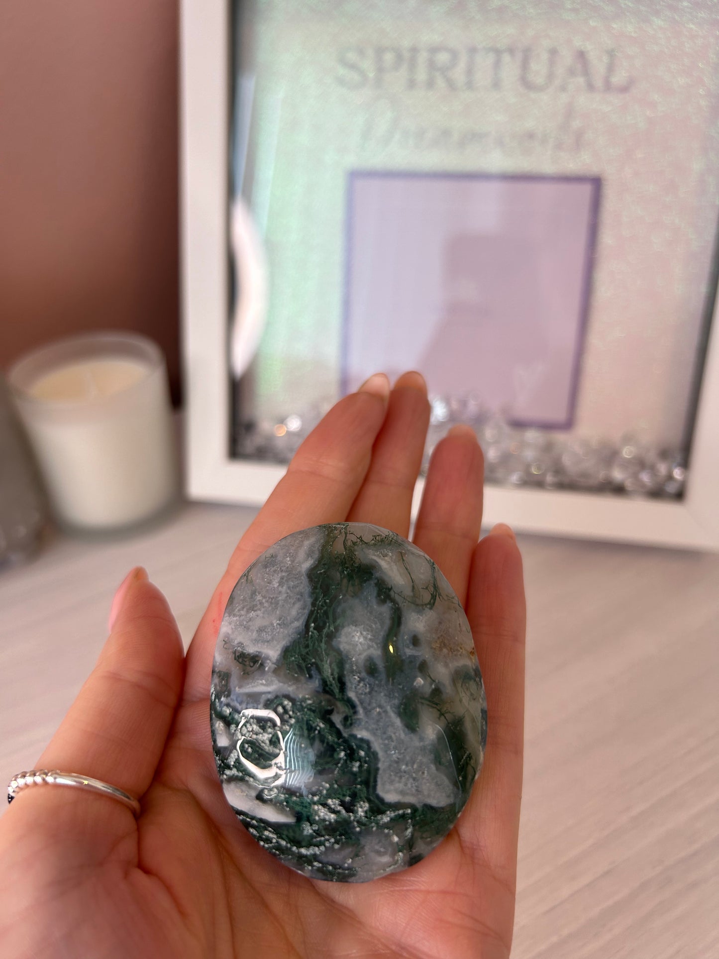 Moss Agate Palmstone/ Moss Agate Crystal