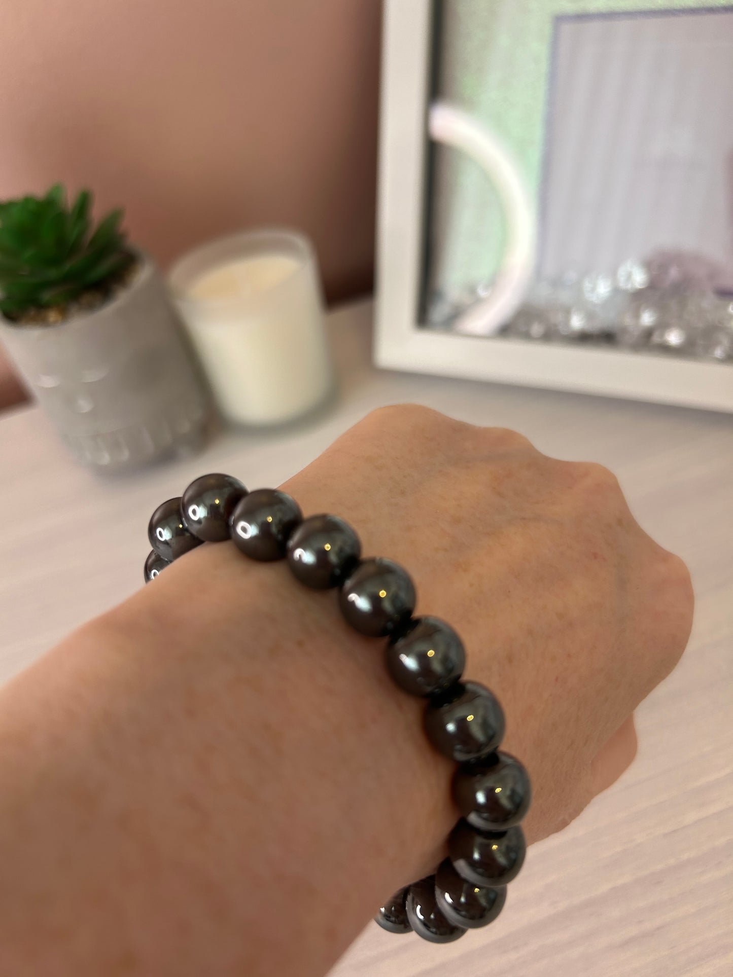 Hematite Beaded Bracelet/ Hematite Crystal Bracelet