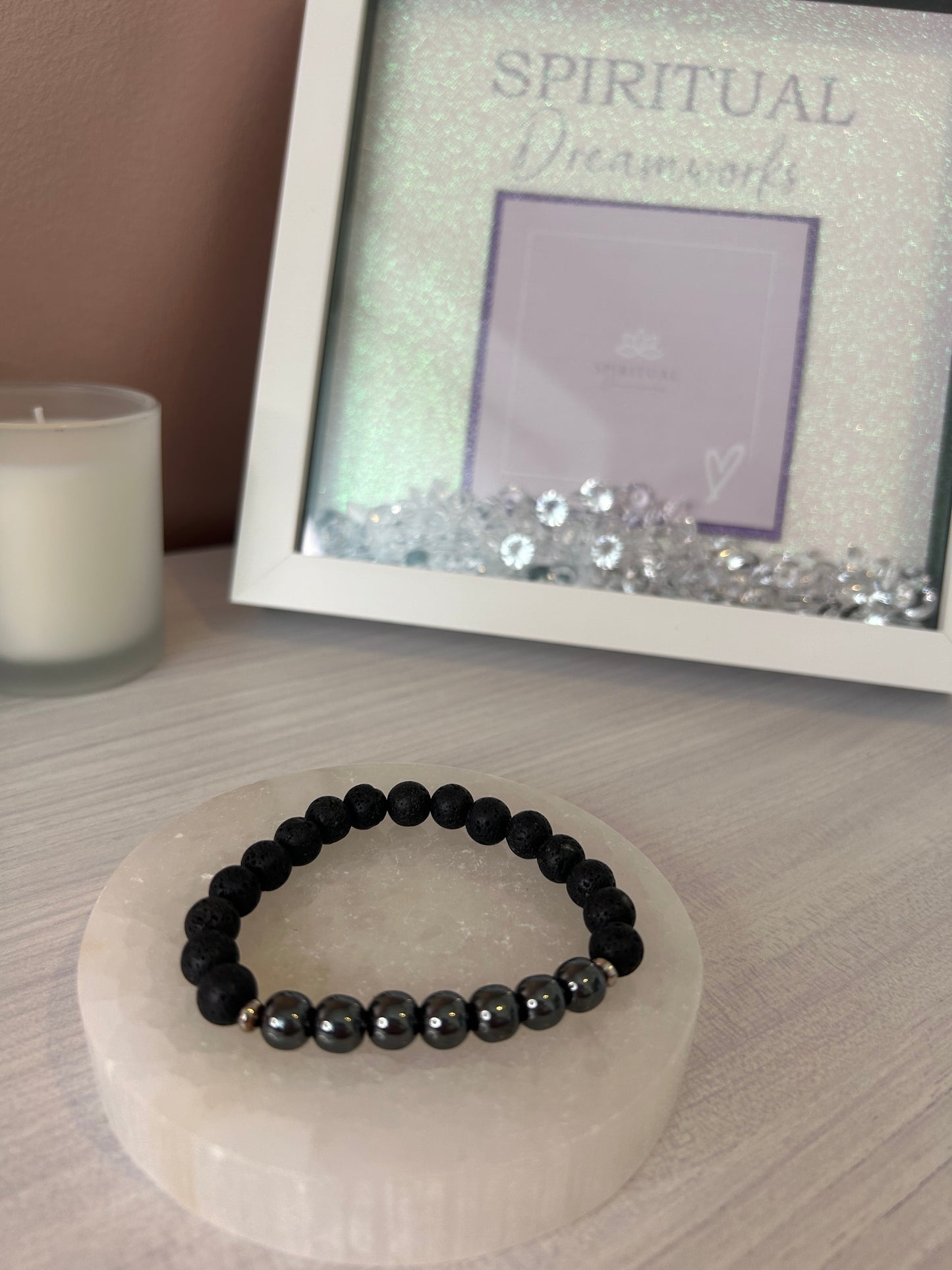 Hematite essential oil diffuser beaded bracelet