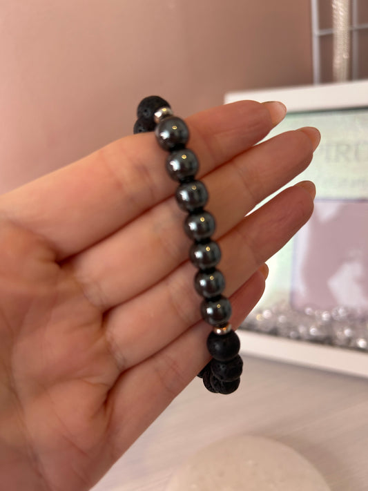 Hematite essential oil diffuser beaded bracelet