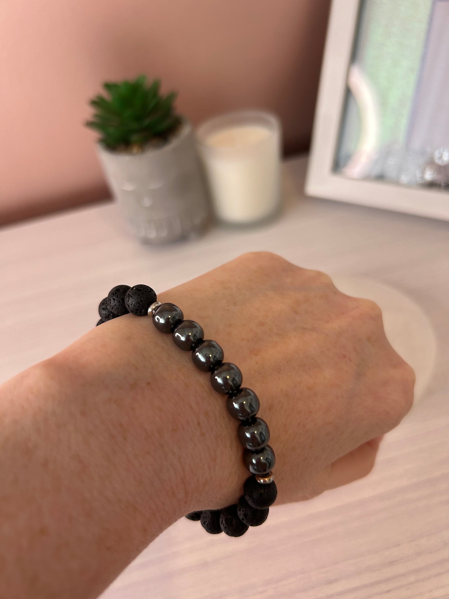 Hematite essential oil diffuser beaded bracelet