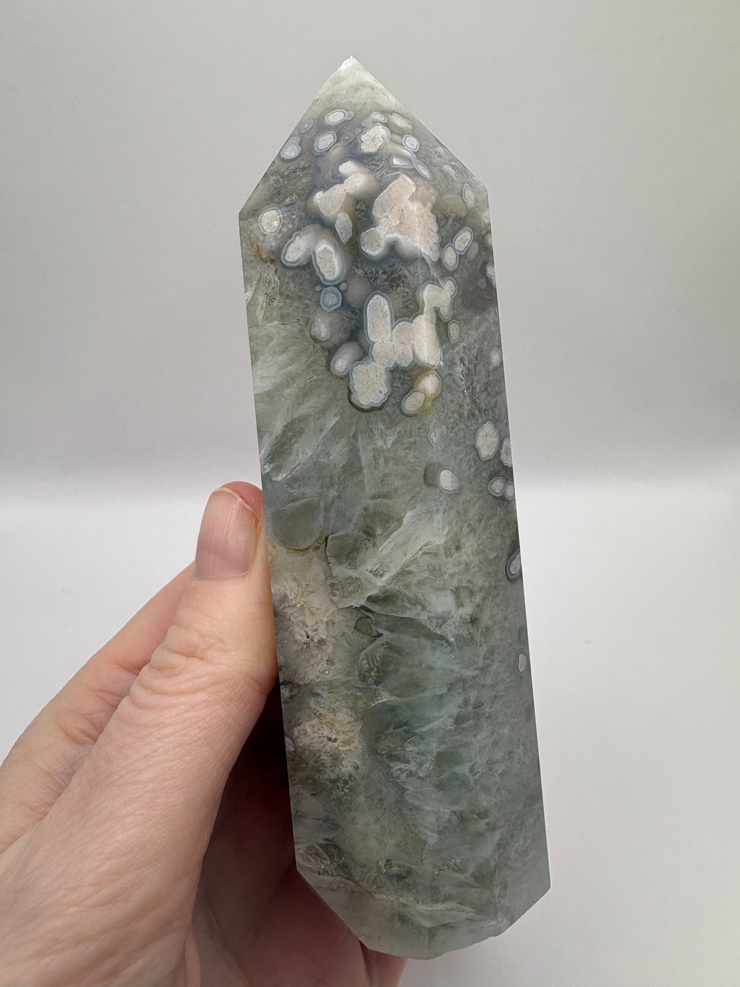 Green Flower Agate Tower/Green Flower Agate Sphere/ Green Flower Agate/ Crystals UK/ Healing Crystals