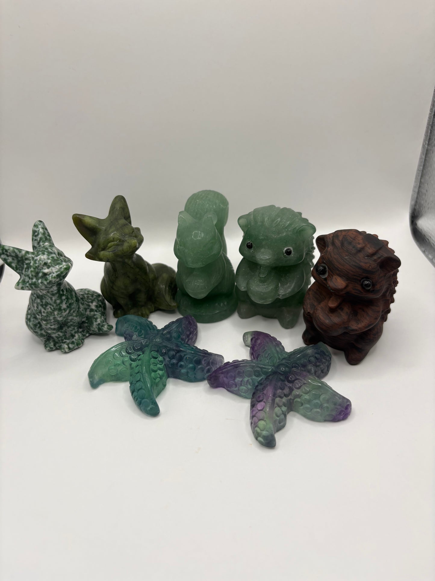 Crystal Carvings/ Green Aventurine Carving/ Fluorite Carving/ Green Jade Carving/ Mahogany Obsidian Carving/ Green Spot Jasper Carving/ Healing Crystals/ Crystals UK