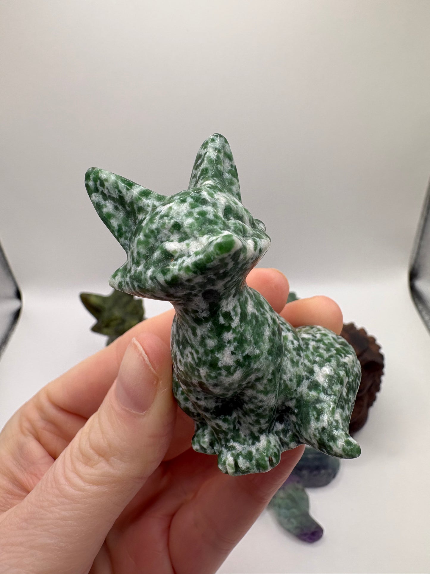 Crystal Carvings/ Green Aventurine Carving/ Fluorite Carving/ Green Jade Carving/ Mahogany Obsidian Carving/ Green Spot Jasper Carving/ Healing Crystals/ Crystals UK