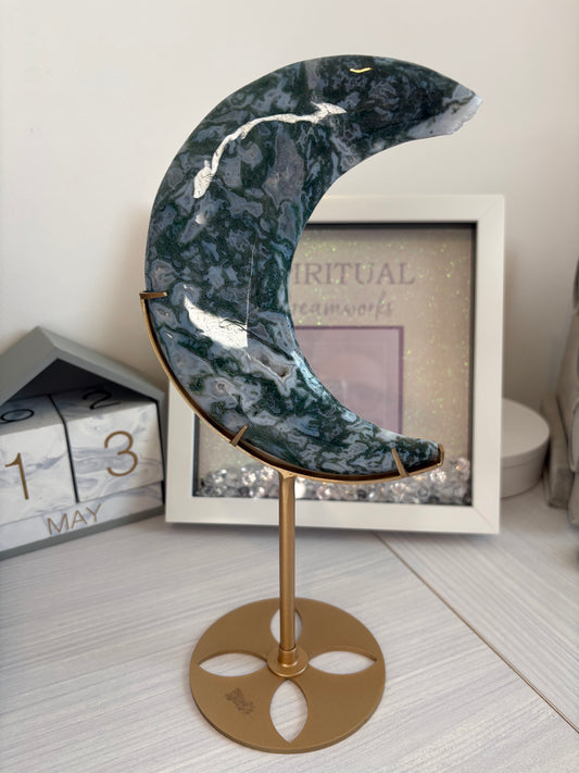 Genuine Moss Agate Moon Carvings/ Moss Agate Crystal/ Moss Agate/ Healing Crystals/ Crystals UK