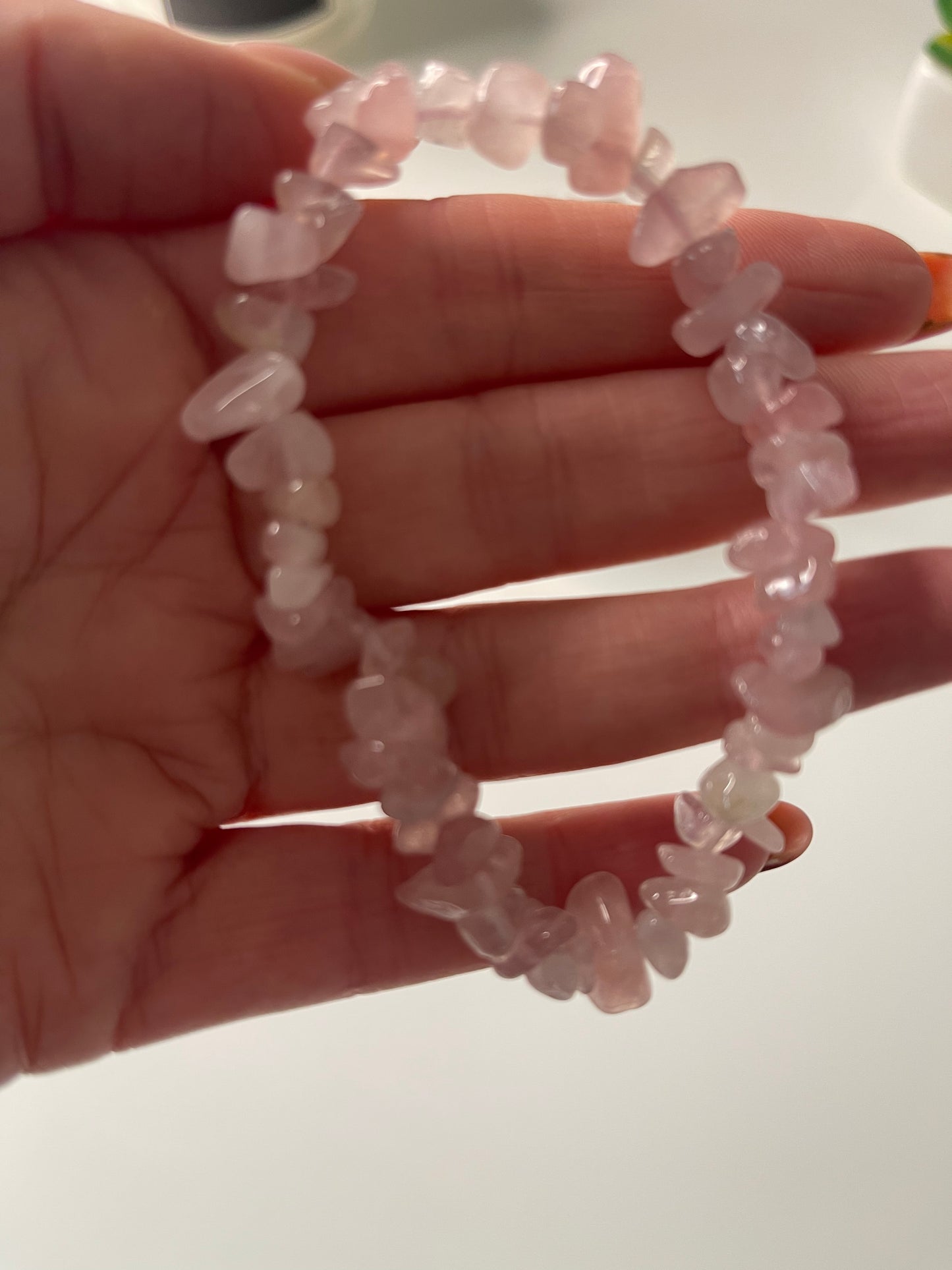 Rose Quartz Crystal Bracelet/ Rose Quartz Chip Bracelet/ Healing Crystal Bracelet