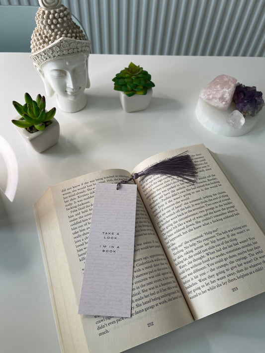 Quoted Bookmark/ Patterned Bookmark/ Pink Bookmark/ Bookmark with a Tassel/ Glossy Bookmark/ Take a look I'm in a book.