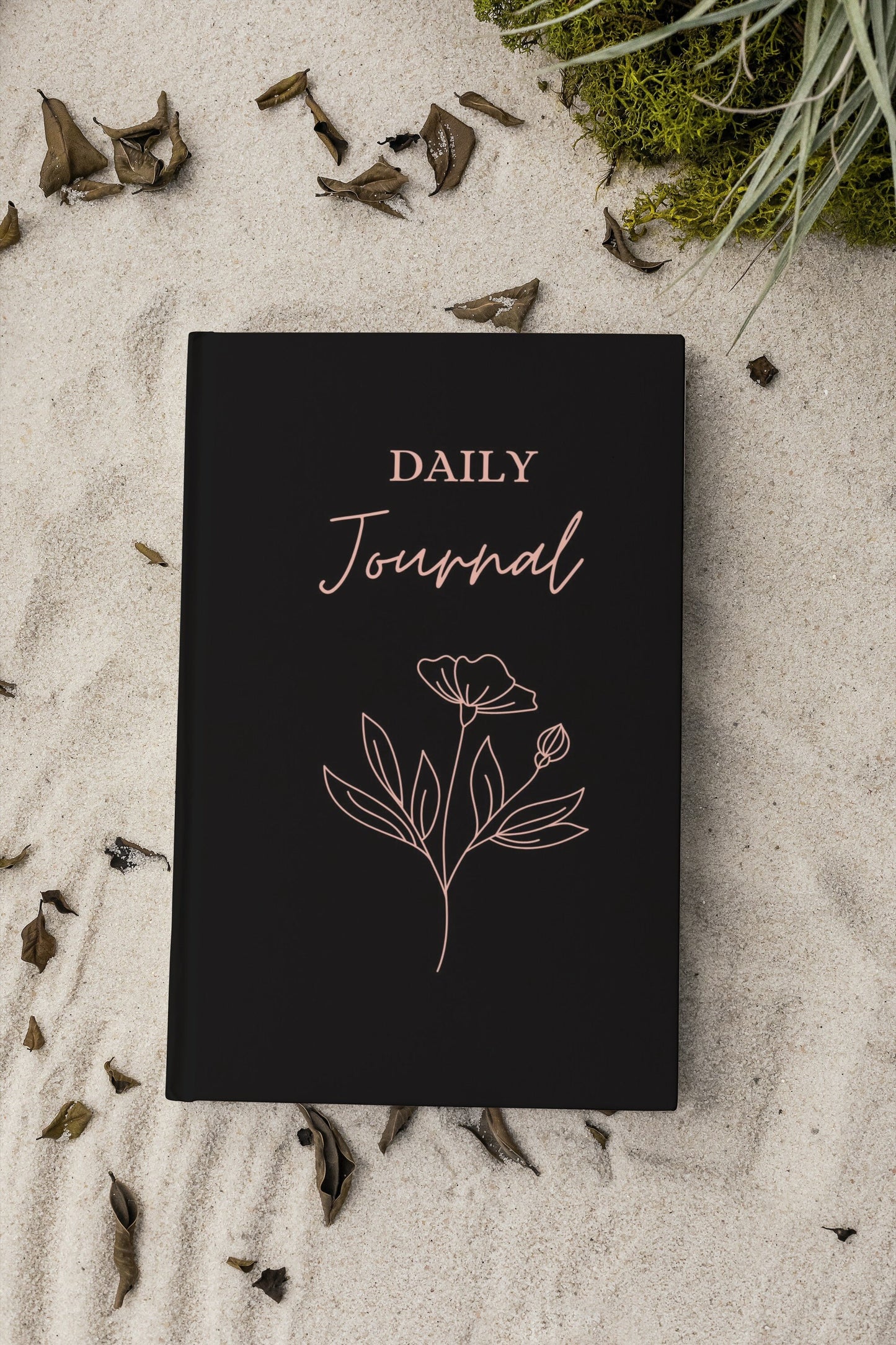 Daily Journal/ Journaling/ Mindfulness Journal/ 5 Minute Journaling/ Self Care/ Wellness Journal/ Notebook/ Black Flower Journal