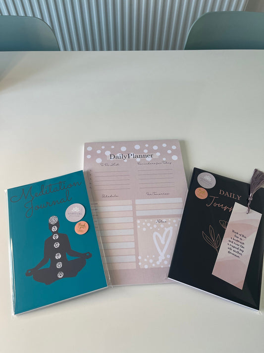 Self Care Bundle/ Daily Journal/ Meditation Journal/ Daily Planner/ Quoted Bookmark/ Daily Prompts/ To Do Lists/ Schedule/ Lined Notebook.