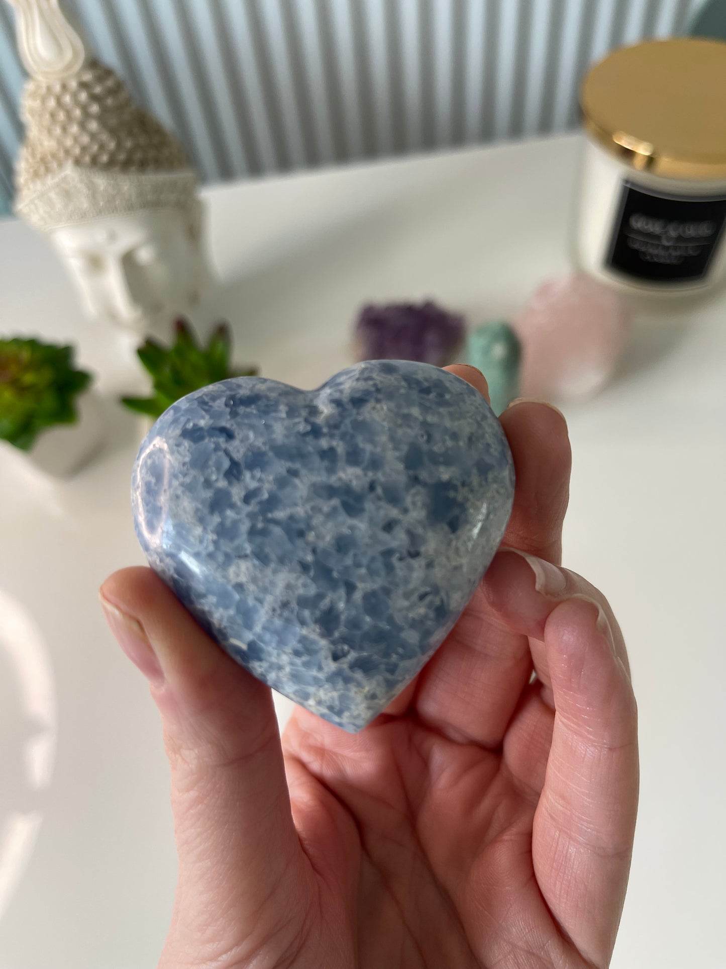 Blue Calcite Heart/ Blue Calcite Heart Carving/ Healing Crystals/ Crystals U.K.