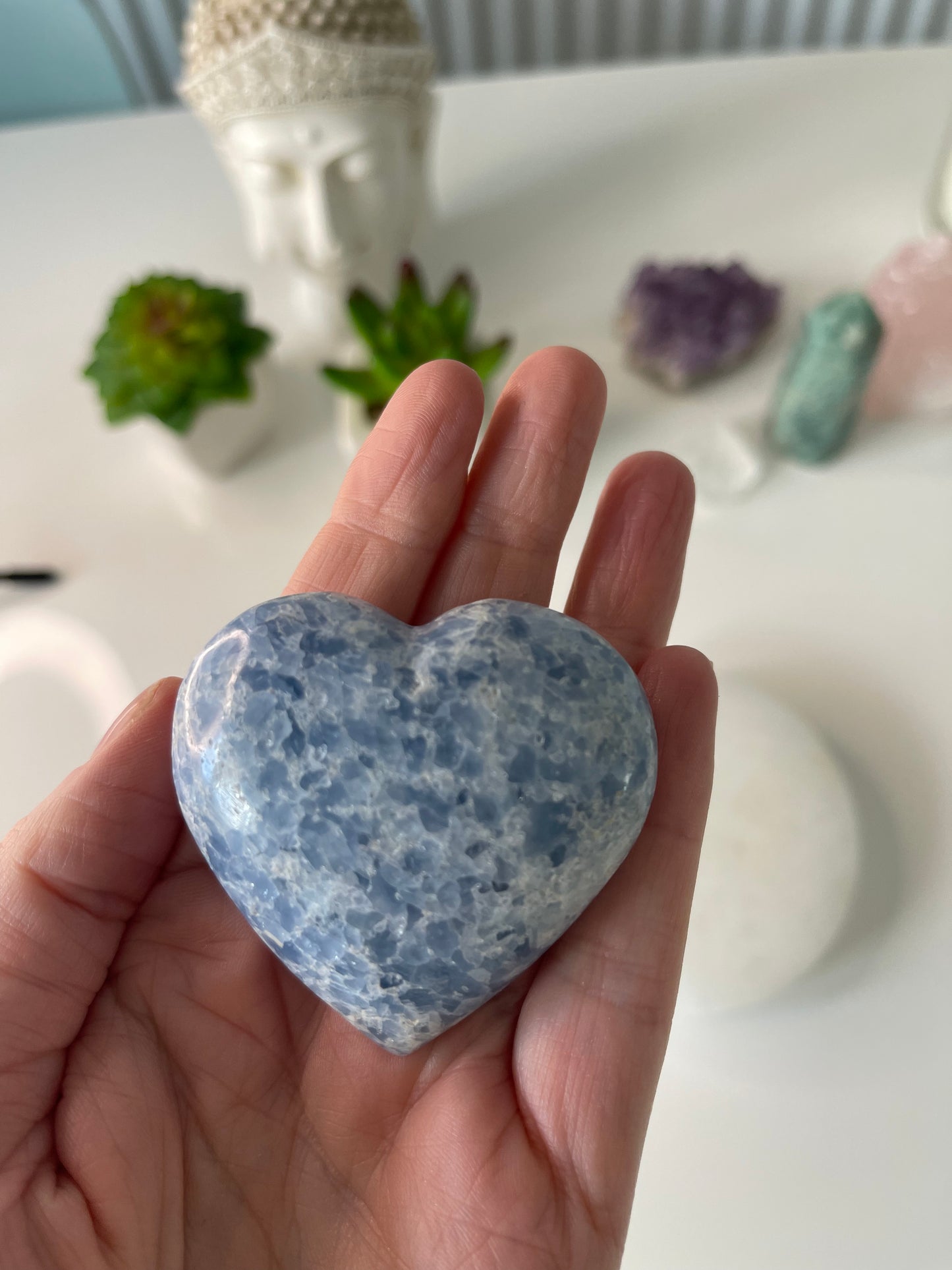 Blue Calcite Heart/ Blue Calcite Heart Carving/ Healing Crystals/ Crystals U.K.